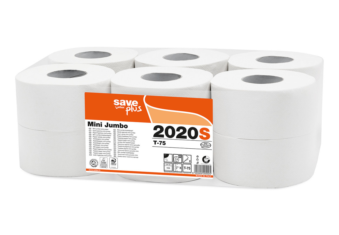 Toaletni papir Jumbo Mini - SAVE PLUS, 2-slojni, 150 TM (12/1) Toaletni-papir/2020S