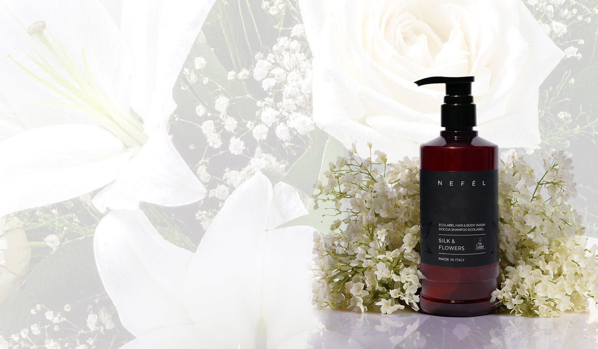 Gel za telo in šampon Nefel - SILK & FLOWERS EcoLabel  480 ml (1/1) hotelska-kozmetika/categoria_hair-and-body-wash-soap_famiglia_olfattiva_floreale