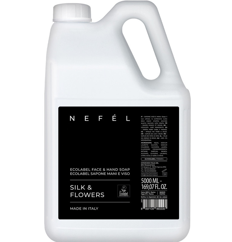 Milo za obraz in roke Nefel - SILK in FLOWERS EcoLabel 5L  hotelska-kozmetika/nefel_silk_and_flowers_ecolabel_face_and_hand_soap_flacone_tanicaml