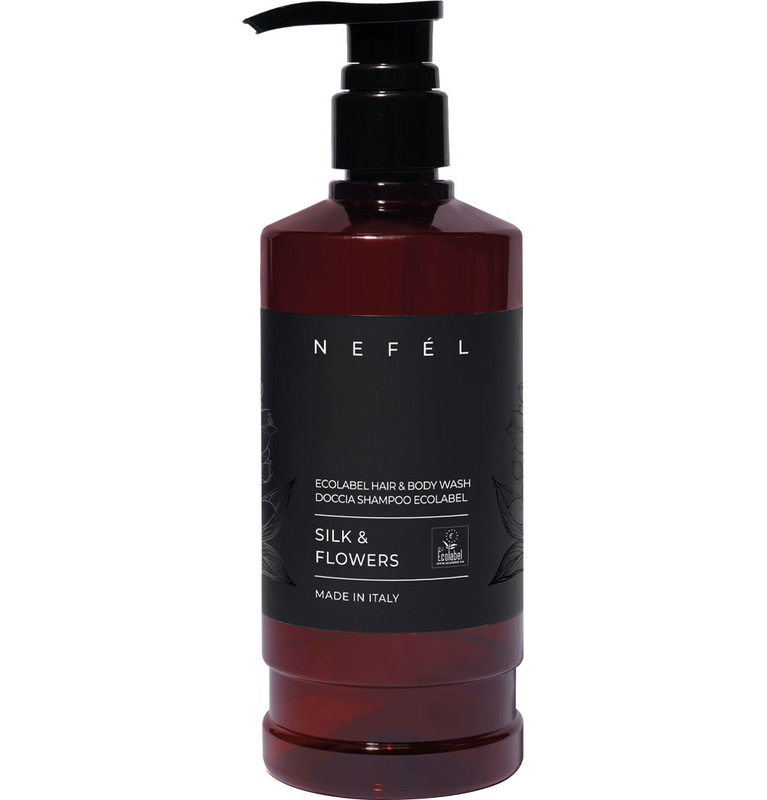 Gel za telo in šampon Nefel - SILK & FLOWERS EcoLabel  480 ml (1/1) hotelska-kozmetika/nefel_silk_and_flowers_ecolabel_hair_and_body_wash_flaconeml