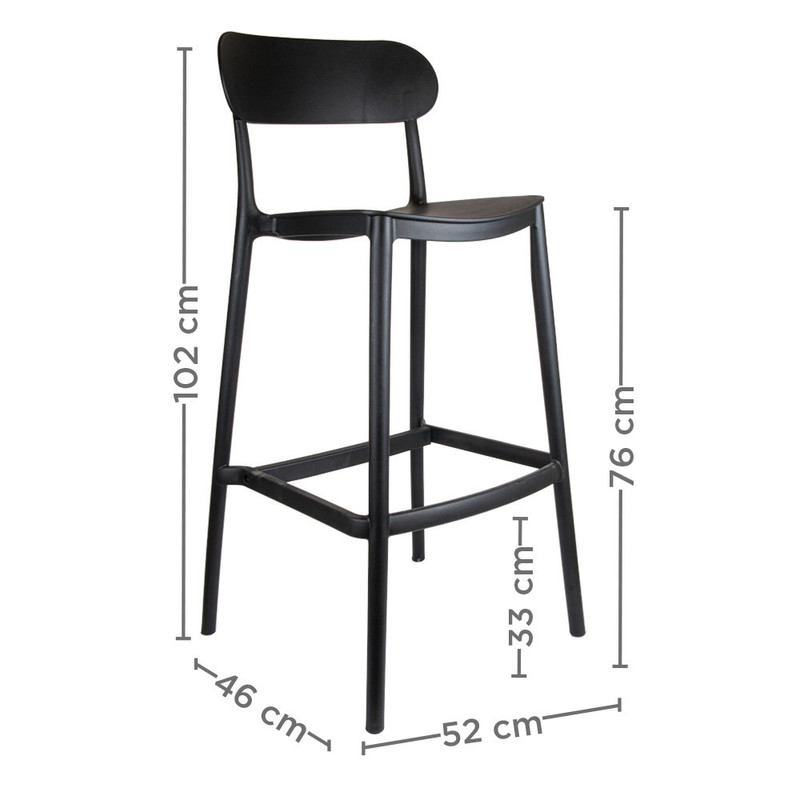 Barski stol z naslonom SUPRA-TEK ČRN PP, 52 x 46 x 102 cm (4 kosi)  mize-in-stoli/270.52-IMG-SCHEMA